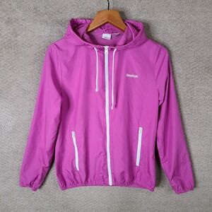 Reebok Jacket Womens XS Pink Full Zip Lightweight Hooded Windbreaker Mesh‎ Lined